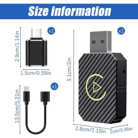 Carplay sans Fil, Adaptateur Carplay sans Fil, Carplay Android Auto, Carplay sans Fil, 2 en 1 Wireless Carplay Adapter pour Voitures équipées De Carplay & AA,USB C/A (Noir) (1/3)
