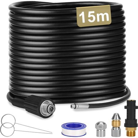 x 15m Drain Cleaning Hose, Rotating Nozzles, M22 Adapter, Kärcher K2-K7, 180 Bar Pressure (1/5)