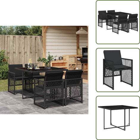 Cojines para sillas - vidaXL Set de muebles jardín 5 pzas con cojines ratán sintético negro - Muebles de exterior