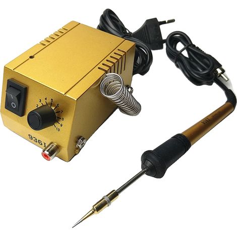 Mini estación de soldadura, temperatura ajustable, diseño compacto, color amarillo, 220 V. (1/2)