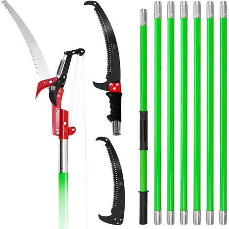 Scie à élaguer télescopique 2,38–8,23 m et sécateur à poulie Perche télescopique 8 sections à filetage,2 lames à double crochet en acier carbone,pour arbres jardin et fruitiers (1/5)
