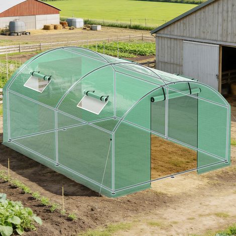 Wolketon Gewächshaus, Tomatenhaus mit Tür 4 Fenster, 300x400x200 cm, Grün
