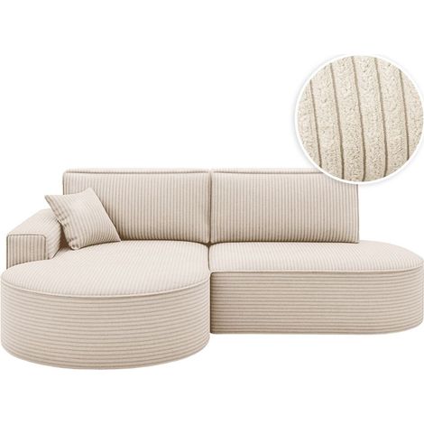 Canapé d'angle gauche convertible 4 places MARLO en velours cotelé - Beige (1/5)