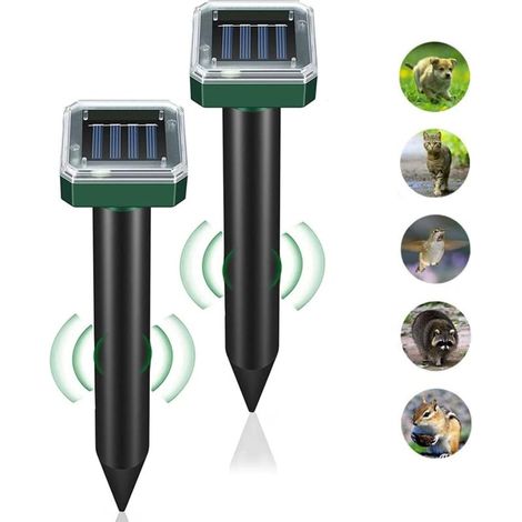 Lot de 2 répulsifs à ultrasons pour taupes, répulsifs à ultrasons pour gophéros, pelouse, jardin, cour, pour se débarrasser des gophers, souris, taupes, rats, campagnols, serpents et rongeurs H442