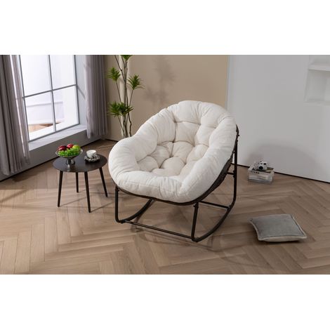 Fauteuil berçant en rotin d’extérieur,fauteuil basculant rembourré à coussin rembourré pour terrasse,salon,patio,jardin,blanc(MI)