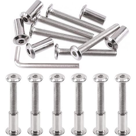 Lot de 25 vis de reliure hexagonales plaquées nickel M6 x 45 mm avec 1 clé Allen tige à vis pour ceinture à tête comptée de meubles (1/4)