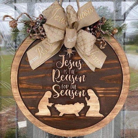 Panneau De Porte De Noël - Panneau En Bois Avec Scène De La Nativité - 30 Cm - Pour Intérieur Et Extérieur (1/5)