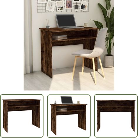 The Living Store Bureau Chêne fumé 90x50x74 cm Bois d'ingénierie - Bureau En Bois - Bureau Design - Bureau Informatique - Bureau Modulaire - Meuble De Bureau (1/5)