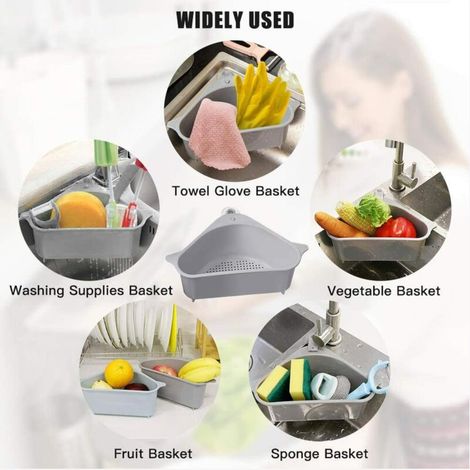 Égouttoir d’évier, panier de rangement triangulaire avec ventouse, support pour évier de cuisine, salle de bain 2614.210cm gris MOONSTARS (1/4)
