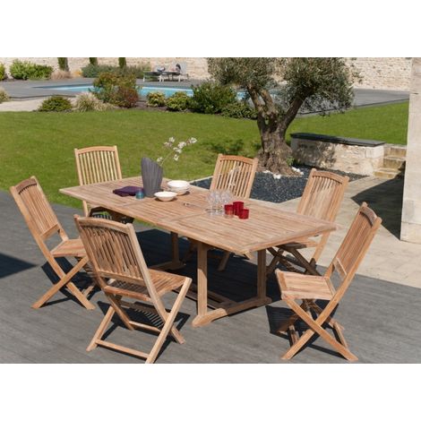 FUN - Table de jardin 10 pers. - rect. Ext. 180/240 en bois Teck (1/3)