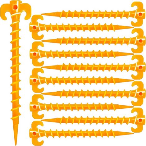 Lot 10 piquets tente orange 20 cm – Ancrages sol vis spirale – Pour camping, plage, auvents, bâches (1/5)