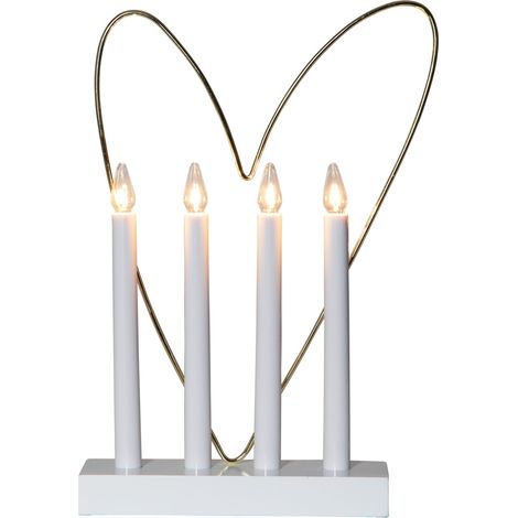Chandelier Star Trading Glossy de Star Trading, bougeoir avec 4 ampoules E10 blanc chaud, décoration de Noël en bois, plastique et métal blanc et or, interrupteur à câble, hauteur : 37 cm