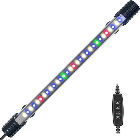 1 Lampe Aquarium Submersible LED,Minuterie 3 Modes,Dimmable 10 Niveaux,4 Couleurs IP68,Aquarium Eau Douce