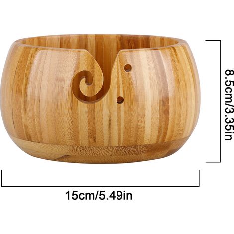 Bol à laine en bambou, bol rond en bambou et bois, bol de rangement pour laine, diamètre : 15 cm, hauteur : 11 cm (1/5)