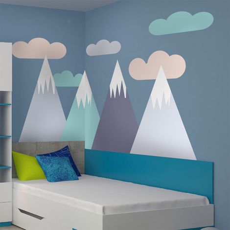 Stickers muraux enfants - Décoration chambre bébé - Autocollant Sticker mural géant enfant montagnes scandinaves RIKKA - 80x120cm (1/5)