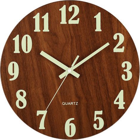 Pair Geräuschlose, beleuchtete Wanduhr (30 cm), Holzdesign, Nachtlicht, runde Wanduhr für Wohn- und Schlafzimmer, leuchtet im Dunkeln – klassische Ziffern