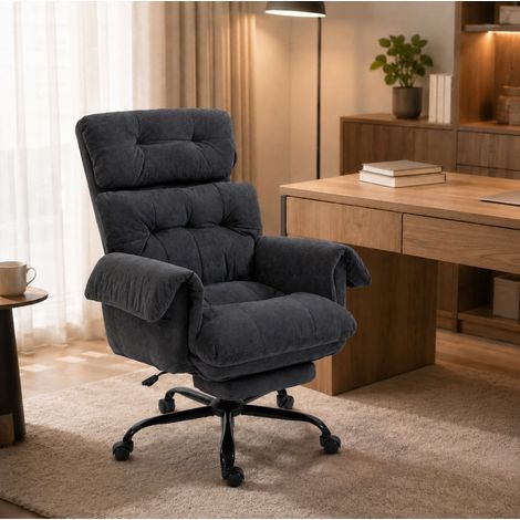 Silla de oficina con respaldo reclinable, reposapiés extraíble, 120 kg, gris oscuro HAVRYA (1/5)