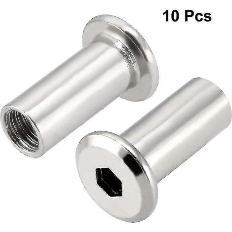 Écrous à manchon M8x20 mm pour meubles, avec inserts à tête hexagonale et tiges filetées, lot de 10 (1/5)