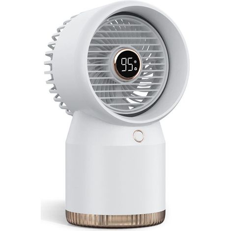 Tischventilator mit Wasserkühlung, USB Ventilator Leise Klein mit Nachtlicht, 4 Geschwindigkeiten, 18 Std. Feuchtigkeitsspendend Mobiler Lüfter Leiser für Tisch Heim Büro Schlafzimmer, Weiß (1/5)