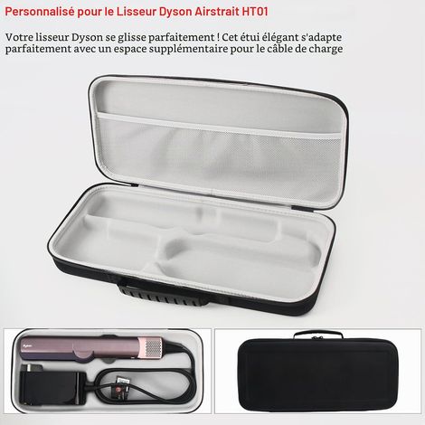 Étui de voyage robuste adapté au lisseur Dyson Airstraight HT01 et à son adaptateur secteur, étui portable résistant à l'eau et aux chocs (noir). (1/4)
