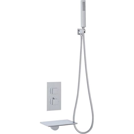 Milano Blade Wall Mounted Waterfall Bath Filler with Twin Diverter Thermostatic Mixer Shower Valve and Hand Shower Handset Kit - Chrome (1/5)