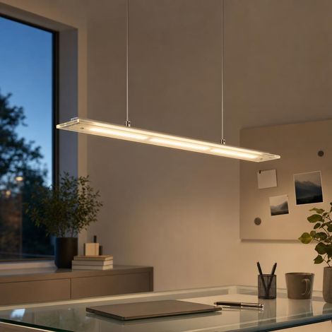 LED Pendelleuchte Hängeleuchte Deckenleuchte Metall nickel Glas dimmbar H 150 cm (1/5)