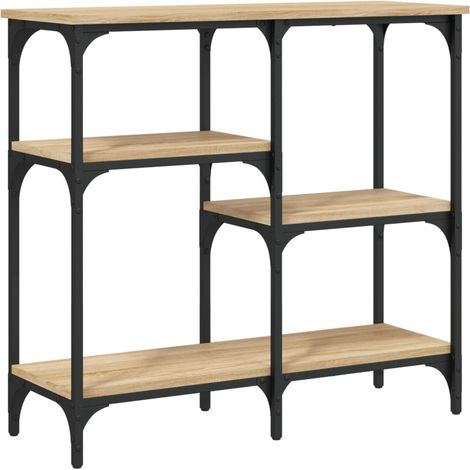 Table console avec étagères design industriel 80 x 29 x 75 cm bois d'ingénierie couleur chêne et métal DEC031962 (1/5)