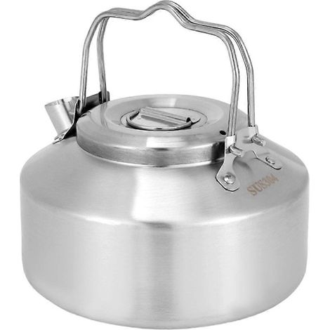 Bouilloire portable en acier inoxydable à double poignée, 0,9 L et 1,3 L, idéale pour le camping, la randonnée et les activités de plein air. (1/5)