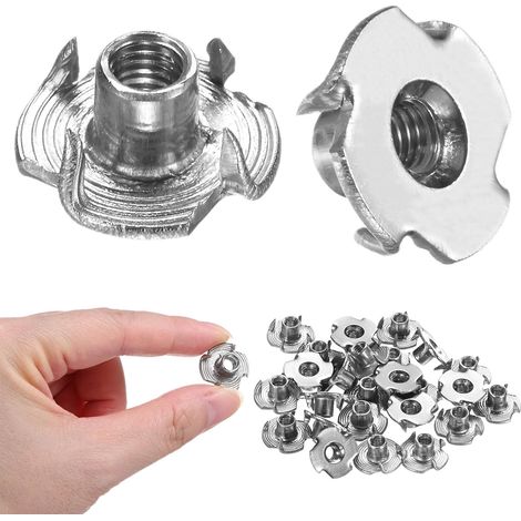 25-Pack M5x7.7mm Ecrou En T, Acier Inoxydable Insert Fileté A 4 Griffes Pour Bois/Prises D'Escalade/Meubles, Fixations Résistantes A La Corrosion (1/5)
