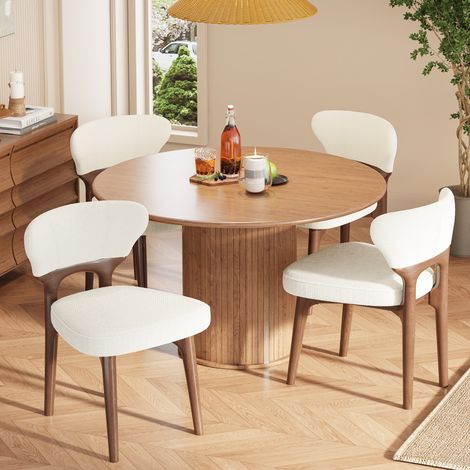Lot de 2 chaises de salle à manger en chenille beige clair, confort moelleux et structure bois – dimensions sur demande (1/5)