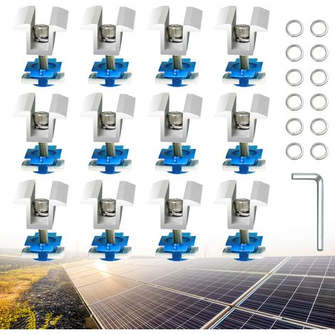 12 Pièces Supports pour Panneau Solaire Centrales en Aluminium PV Kit de Fixation pour Panneau Solaire avec écrous et boulons pour le montage de profilés en aluminium 30-50 mm (1/5)