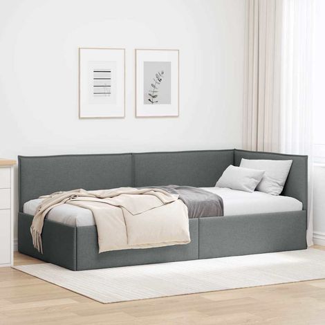 Eckbettgestell mit Kopfteil Dunkelgrau 100 x 200 cm Stoff (1/5)