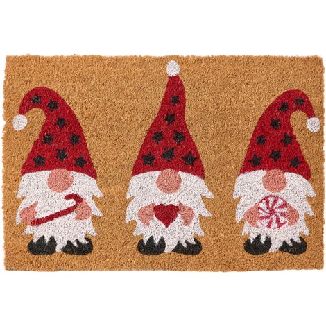 Felpudo de fibra de coco antideslizante 40 x 60 cm dorso de PVC motivo navideño decoración de temporada multicolor Elvoro (1/5)