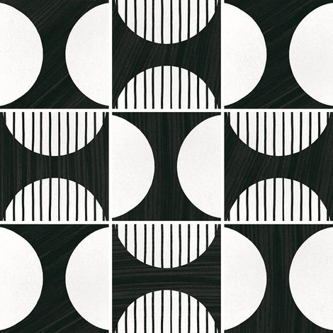 Carrelage effet carreau de ciment CAPRICE DECO B&W MOONLINE 20x20cm 20x20cm Noir et Blanc Mat - Boîte de 1 m2
