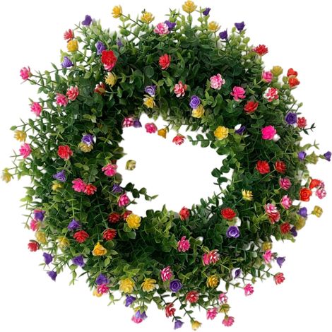 Couronne de fleurs artificielles colorée pour printemps-été, décoration murale ou porte d'entrée style cottage champêtre (1/5)
