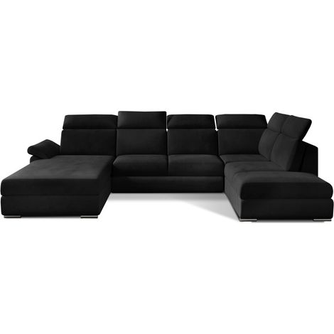 Canapé panoramique convertible MAJESTA 5 places noir – angle droit avec coffre (1/4)