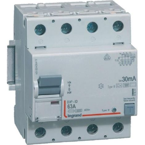 Interrupteur différentiel DX³-ID - 4P 400V 63A typeB 30mA - 411847