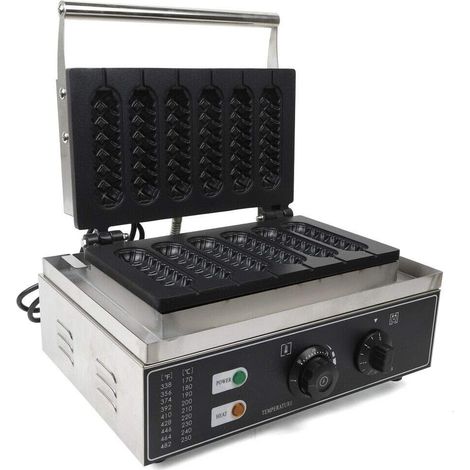 Máquina Comercial de Gofres para Perros Calientes Hornea 6 Gofres a la Vez Waffle Máquina Crujiente Eléctrica Antiadherente Acero Inoxidable de Calidad 220V 1500W UE