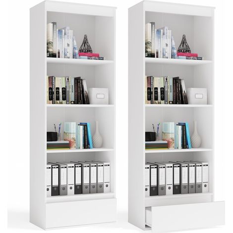 Libreria con cassetto e cinque ripiani per soggiorno e ufficio, Bianco, 65 x 37 x 183 cm (1/5)