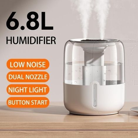 6,8-Liter-Luftbefeuchter – Kaltnebel-Luftbefeuchter mit zwei Düsen, 3 Einstellungen und Nachtlicht, leicht zu befüllen und zu reinigen, leise, für Pflanzen, Büro, Schlafzimmer und Babyzimmer (1/3)