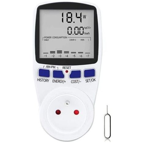 Ahlsen Wattmètre, Prise Compteur d'énergie Numérique, Mesure Consommation Electrique, Prise Consommation d'énergie avec 7 Mode et Lécran LCD, Prise Wattmetre, 16A Protection de Surcharge (1/5)