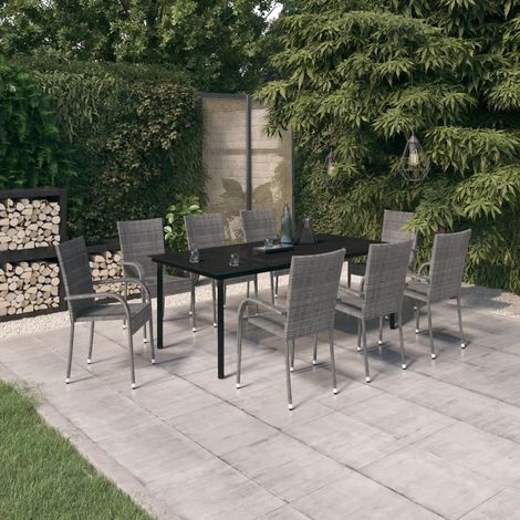Juego de comedor para jardín 9 piezas gris y negro vidaXL (1/5)