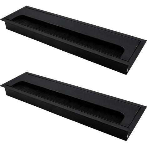 Juego de 2 pasacables rectangulares de aluminio anodizado negro, 80 x 280 mm (1/3)