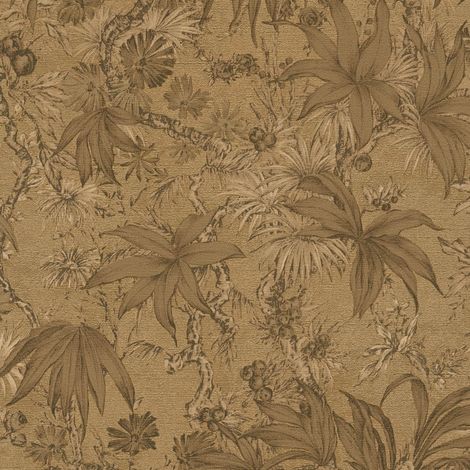 Exklusive Luxus Tapete Profhome 790472 heißgeprägte Vliestapete leicht strukturiert mit floralen Ornamenten und Metallic Effekt gold grau-beige grün-braun 5,33 m2