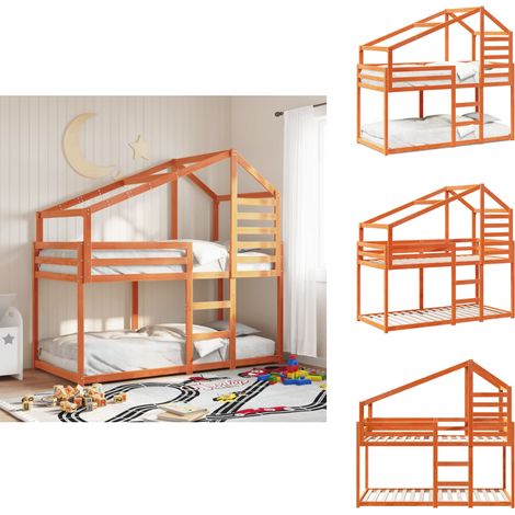 The Living Store Lit superposé sans matelas cire marron 90x200 cm pin massif - Lits superposés (1/5)