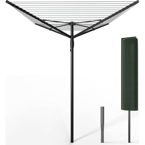 VOUNOT® Étendoir à linge extérieur rotatif 50m avec housse de protection - Séchoir parapluie grande surface d'étendage - Noir