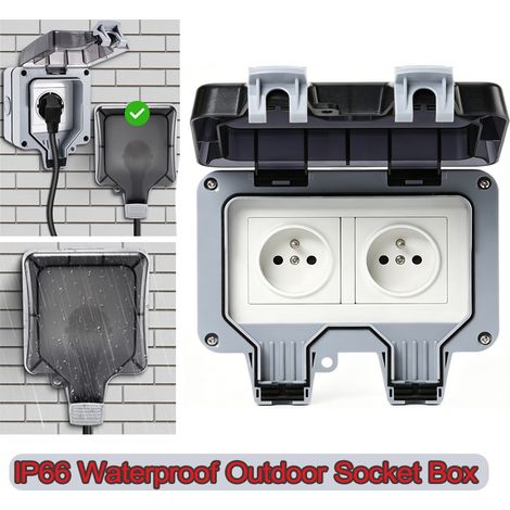 Prise murale extérieure étanche IP66 250 V 15A – Double prise électrique résistante aux intempéries pour jardin et extérieur