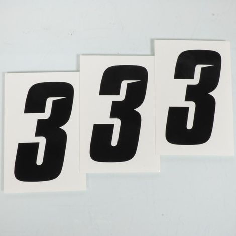 Lot 3 sticker autocollant numéro de course chiffre 3 noir