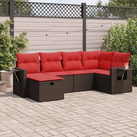 vidaXL Salon de jardin avec coussins 6 pcs marron résine tressée (1/5)