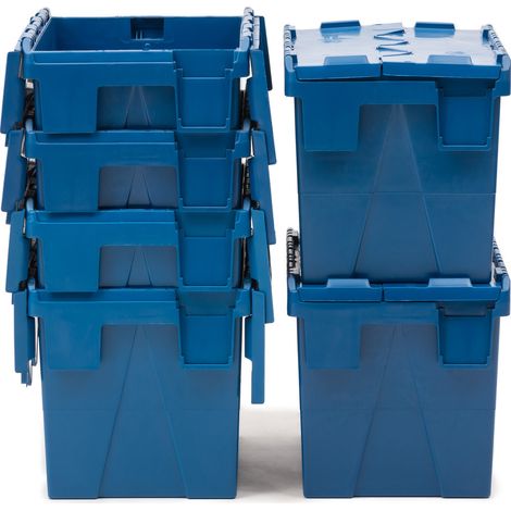 Pack de 6 Cajas Plásticas Integra 30x40x32 cm con Tapa 28L. Azul Apilables